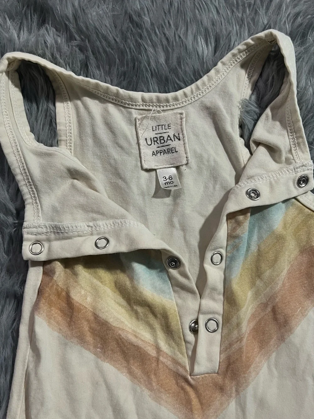 Little Urban Cream Baby Romper with Rainbow Chevron Detail (3/6m)